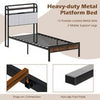 Single Size Bed Frame w/ LED Light & Charging Station-Brown