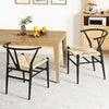 Wishbone Dining Chair Set of 2 Modern Weave Armchairs-Black+Natural
