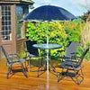 6pc Outdoor Furniture Set Dining Table Patio Deck 4 Chairs & Parasol Black