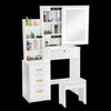 White Large Dressing Table Set LED Lights Mirror Makeup Stool with PU cushion