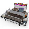 Double Size Bed Frame Metal Bed Platform LED Lights Headboard & 4 Storage Drawer