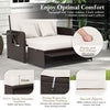 Patio Rattan Daybed Set Wicker Loveseat Sofa w/ Footstool-White