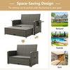 Patio Rattan Daybed Set w/Footstool & Storage-Brown