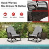 Patio Rattan Rocker w/ Seat Back Cushions & Waist Pillow Grey