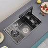 Black Hidden Handmade Kitchen Sink Stainless w/Glass Rinser Single Bowl