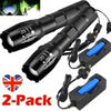 2 High Power Adjustable Focus LED Flashlight 5 Modes Lamp Battery Charger