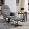 Swivel Recliner Chair with Footstool and Wooden Base, Grey