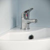 Small Quarter Corner Basin Sink Wall Mounted with Mono Mixer Tap | Tulla