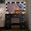 Black Makeup Vanity Table With 11 LED Light Mirror + 7 Drawers Dressing Desk Set
