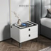 LED Bedside Table with 2 Drawers Wireless Charging Side Cabinet Nightstand