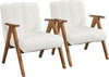 Set of 2 Boucle Accent Armchair Mid Century Lounge Chair Solid Wood Legs White