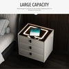 3 Charging Nightstand Side Bedside Cabinet Drawers LED Table with White Tycesihi