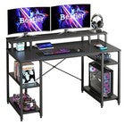 120cm Computer Desk with Monitor Shelf and Storage Shelves Carbon Fibre Black