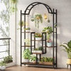 5-Tier Plant Stand Large Metal Plant Shelf Display Rack W/ Hanging Hooks BLACK