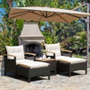 5 Piece Patio Rattan Furniture Set Wicker Lounge Chair and Ottoman Set W/ Table