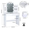 White Dressing Table With Hollywood LED Mirror and Stool Vanity Makeup Desk