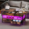 Lift Top Coffee Table with Storage Shelf 2 Drawers LED Light for Living Room