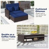 Patio Rattan Daybed Set w/ Multipurpose Ottoman & Retractable Side Tray-Navy