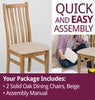 Solid Oak Dining Chairs, Wooden Kitchen Chairs Set of 2 with Beige Fabric Seat
