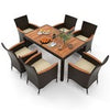 7 Pieces Patio Wicker Dining Set Patio Rattan Conversation Set-Beige