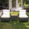 5 Piece Patio Rattan Furniture Set Wicker Lounge Chair and Ottoman Set W/ Table