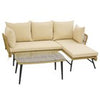 3-Piece L-Shaped Patio Sofa w/Cushions & Tempered Glass Table-Beige