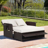 Patio Rattan Daybed Set Wicker Loveseat Sofa w/ Footstool-White