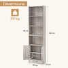 6-Tier Bookshelf w/ Double Doors Mid Century Modern Display Cabinet Grey