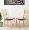 Dining Chairs, Set of 2 Oak Cross Back Wooden Chairs, Brown Seat Kitchen Chairs