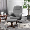 Swivel Recliner Chair with Footstool and Wooden Base, Grey