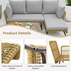 Outdoor Wicker Furniture Set 3-Piece L-Shaped Patio Sofa-Grey