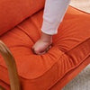 Mid Century Orange Lounge Chair Oak Frame Linen Seat for Living Room