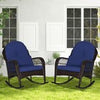 Outdoor Wicker Rocking Chair Patio Rattan Rocker w/ Cushions Navy