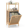 Tilt out Laundry Hamper Bamboo Laundry Cabinet w/Storage Shelves-Natural