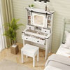 Makeup Vanity Desk and Stool Set with Drawers & Shelves-White