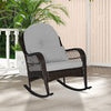Patio Rattan Rocker w/ Seat Back Cushions & Waist Pillow Grey