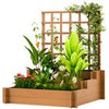 3 Tier Wooden Garden Planters with Trellis for Vine Climbing Plants