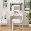 Makeup Vanity Desk and Stool Set with Drawers & Shelves-White