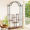 5-Tier Plant Stand Large Metal Plant Shelf Display Rack W/ Hanging Hooks BLACK