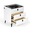3 Charging Nightstand Side Bedside Cabinet Drawers LED Table with White Wireless