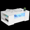 Coffee Table with LED Square High Gloss White Storage Tea Table for Living Room