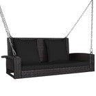 2-Seat Outdoor Hanging Swing Bench Patio Rattan Porch Swing Loveseat Black