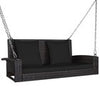 2-Seat Outdoor Hanging Swing Bench Patio Rattan Porch Swing Loveseat Black