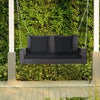 2-Seat Outdoor Hanging Swing Bench Patio Rattan Porch Swing Loveseat Black