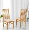 Solid Oak Dining Chairs, Wooden Kitchen Chairs Set of 2 with Beige Fabric Seat