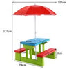 Indoor & Outdoor Colorful Picnic Table and Benches w/Removable Umbrella-Red