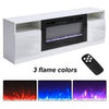 White 70inch TV Stand Unit Cabinet with Electric Fireplace & 12 Colour LED Light