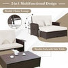 Patio Rattan Daybed Set Wicker Loveseat Sofa w/ Footstool-White