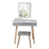 Dressing Table Vanity Set Wood Makeup Desk Rectangle LED Light Mirror with Stool