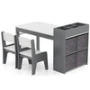 Kids Art Table&Chairs Set Wooden Kids Craft Study Desk w/Storage-Grey